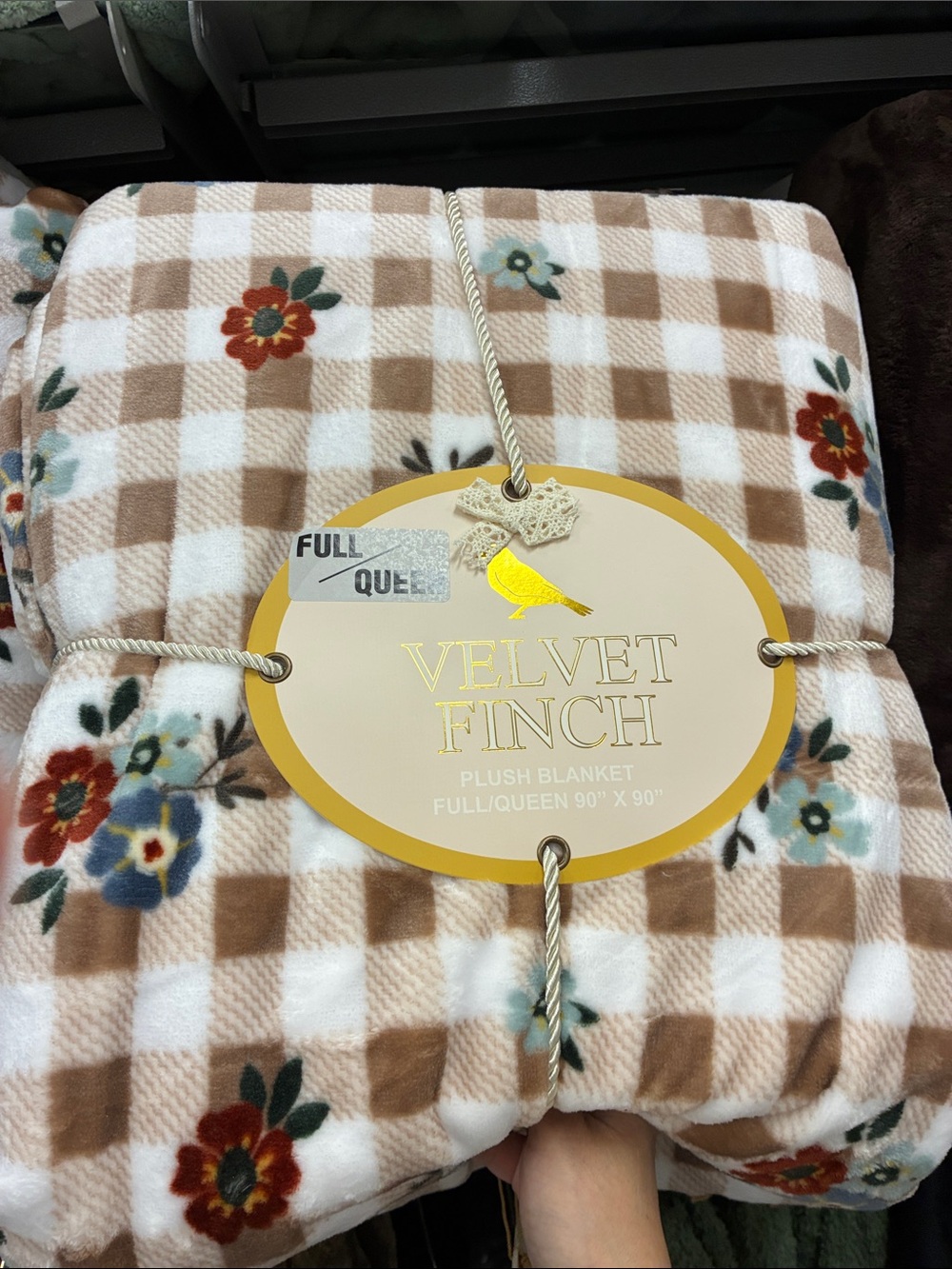 Plush Blanket - Cream & Brown Floral Full/Queen